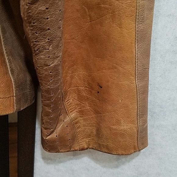 VTG Excelled Tan Genuine leather bomber jacket Distressed Zipper Pockets mens XL - Picture 12 of 12